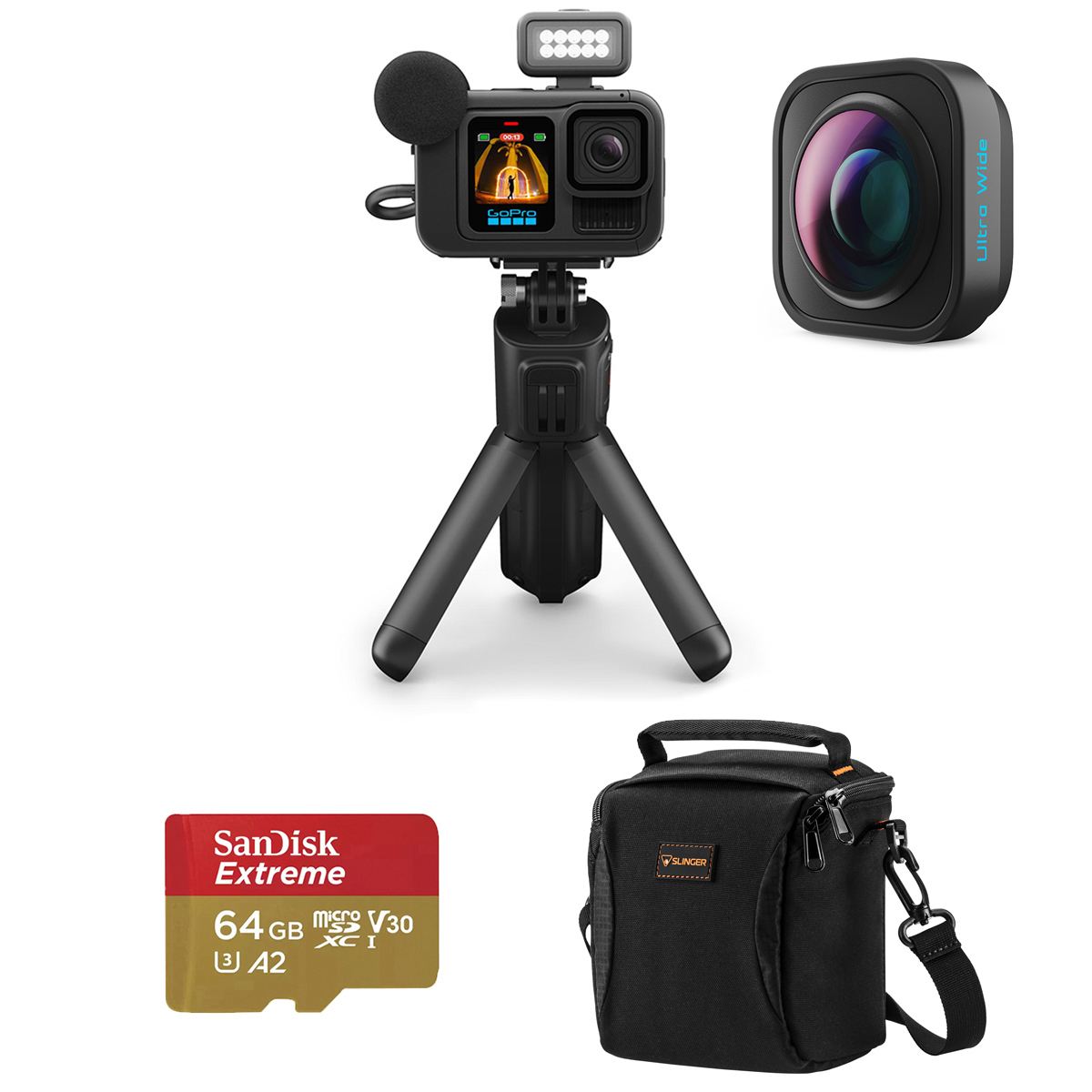 

GoPro HERO13 Black Creator Edition Camera w/POV Lens Mod, 64GB Card,Shoulder Bag