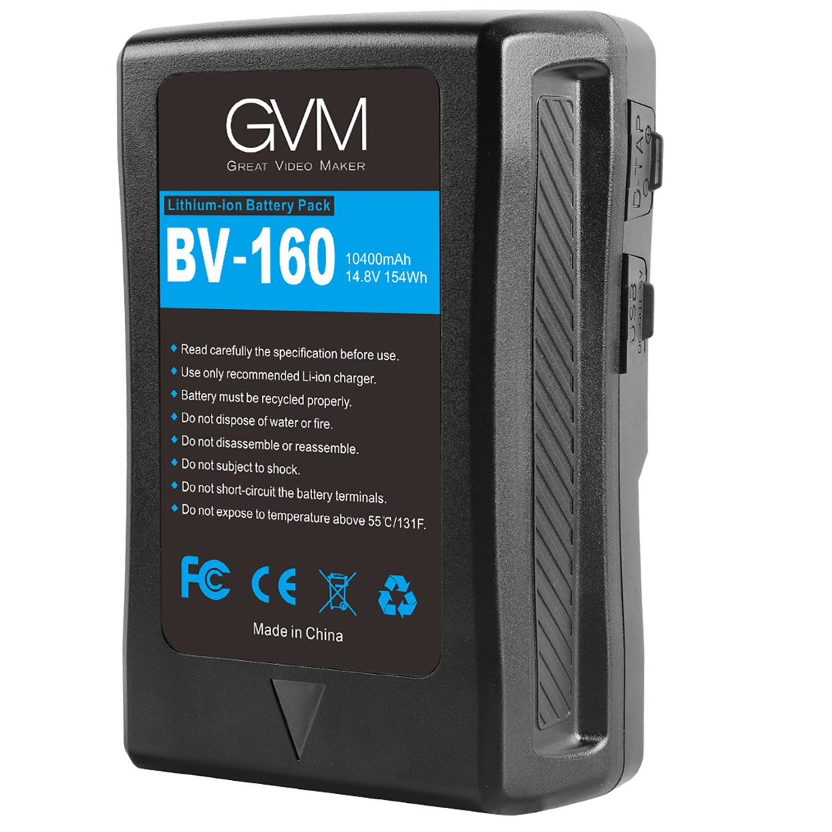 Image of GVM BV-160 160Wh 14.8V 10400mAh Li-Ion V-Mount Battery with D-Tap &amp; DC Outputs