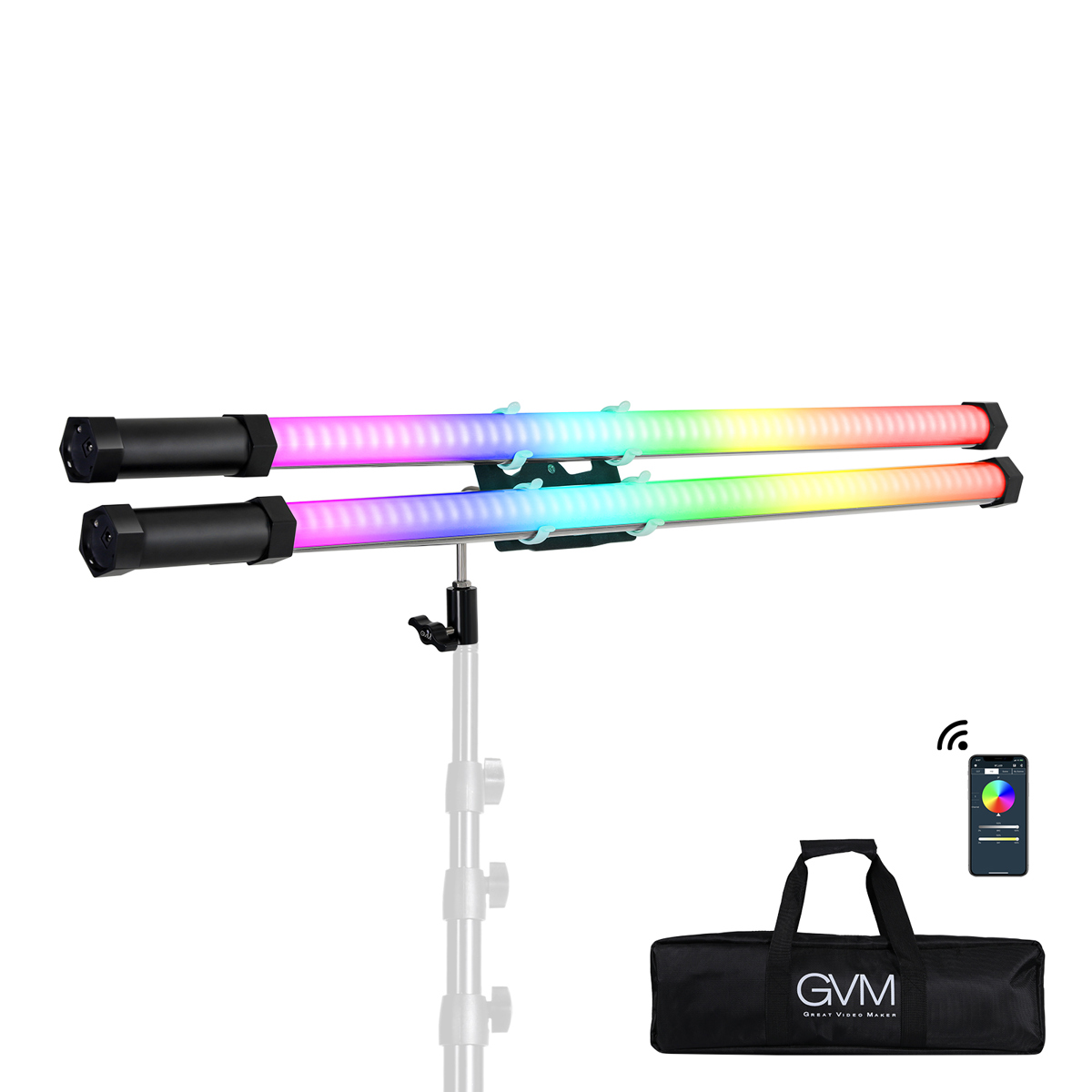 

GVM BD100D 30W RGB LED Tube Wand 2-Light Kit with Internal Batteries