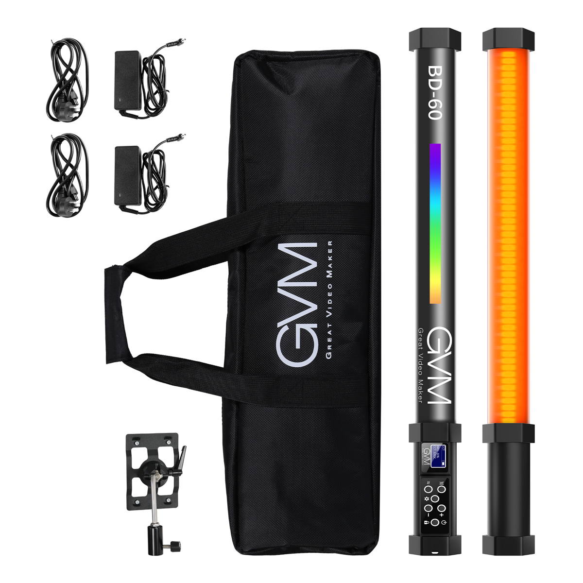 

GVM BD60D 15W Bi-Color RGB LED Tube Wand 2-Light Kit with Bracket