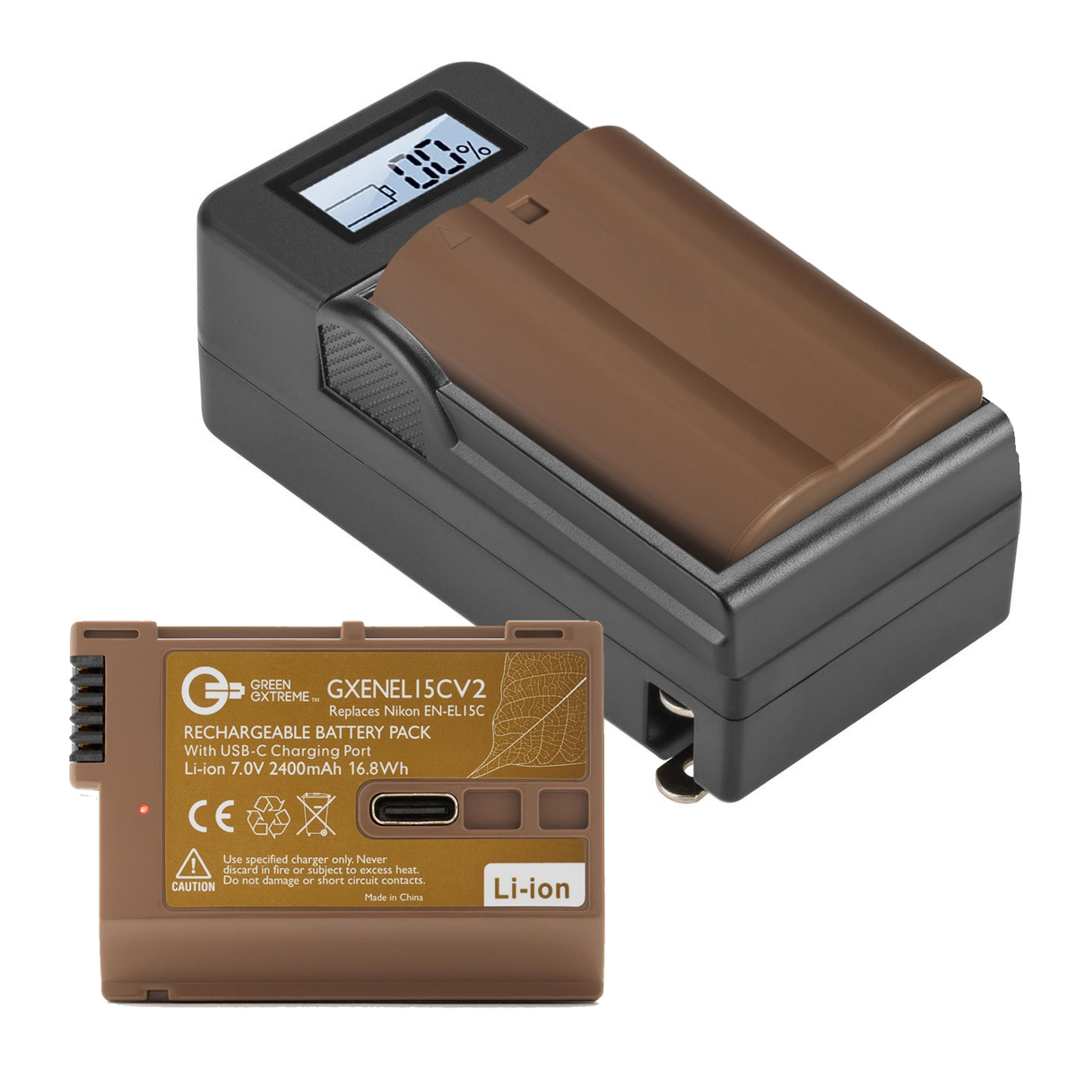 Image of Green Extreme 2x Green Extreme EN-EL15c 16.8Wh Li-Ion Battery w/Compact Smart Charger
