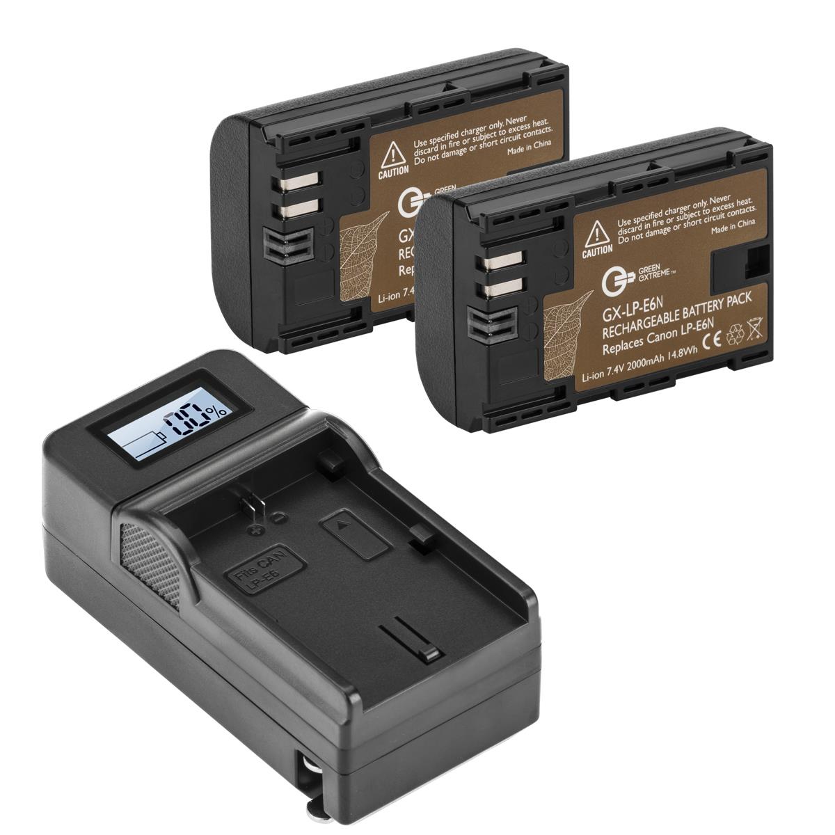 Image of Green Extreme 2 Pack LP-E6N Battery and Compact Smart Charger Kit (7.4V 2000mAh)