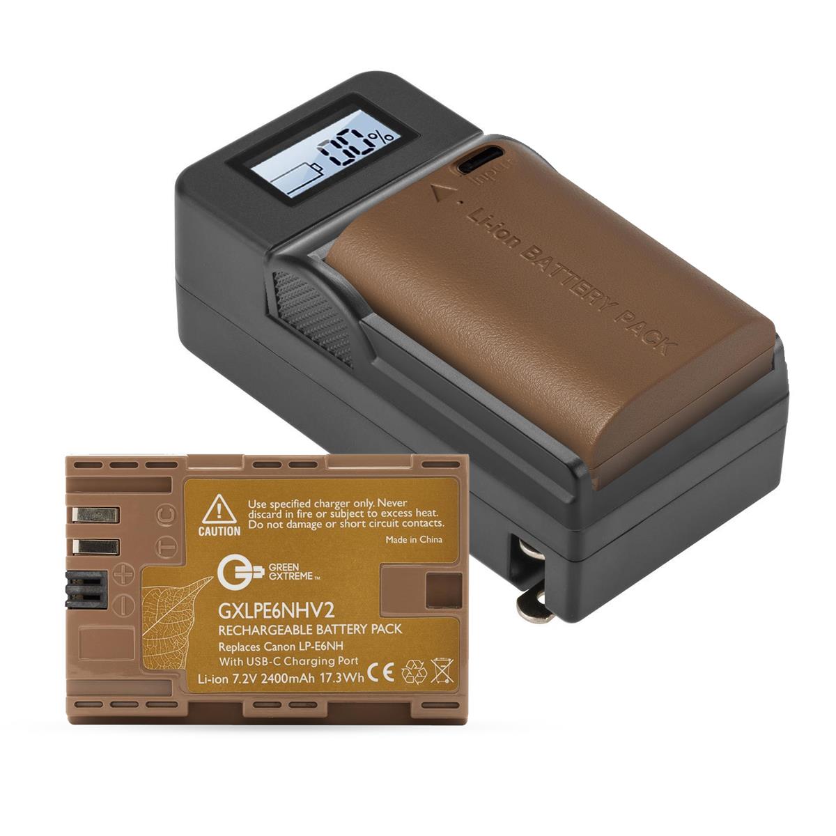 Image of Green Extreme 2 Pack LP-E6NH Battery &amp; Compact Smart Charger Kit (7.2V 2250mAh)