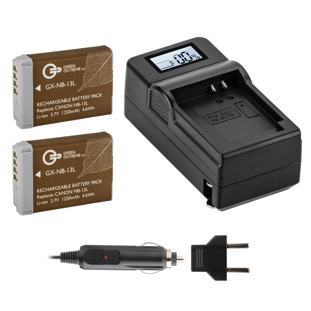 Image of Green Extreme 2 Pack NB-13L Batteries and Compact Charger (3.7V 1250mAh)