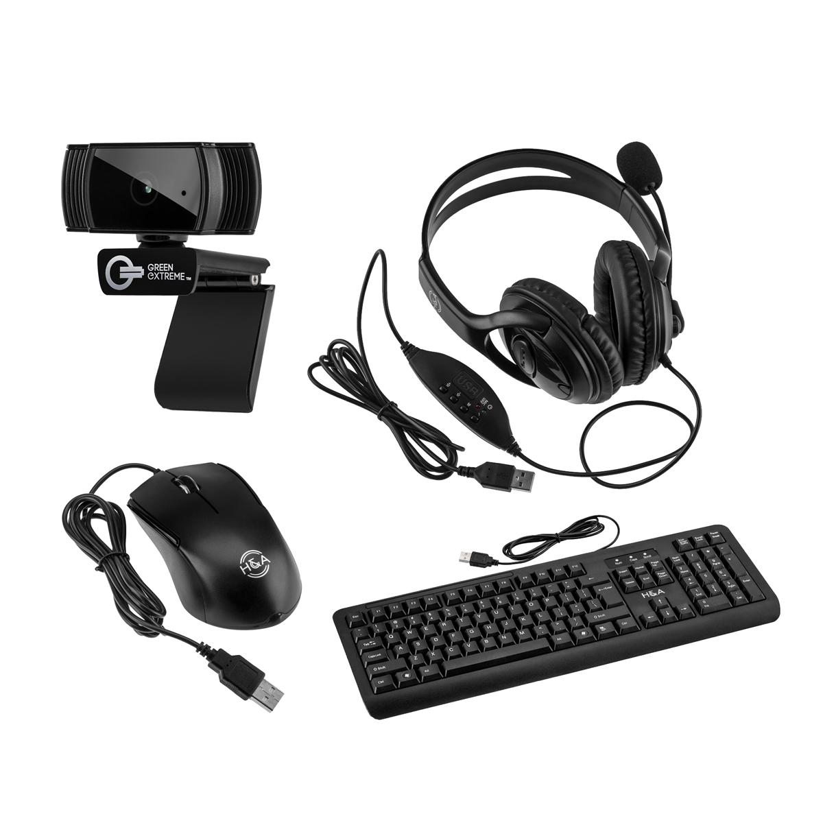 

Green Extreme Office & Home Bundle with Webcam, Headset, Keyboard & Mouse