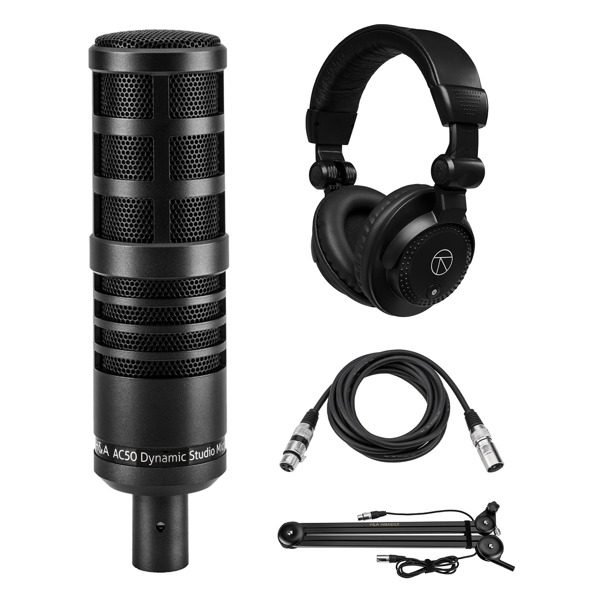 

H&A AC50 Cardioid Dynamic Studio Broadcast Microphone w/Broadcast Arm & Acc Kit