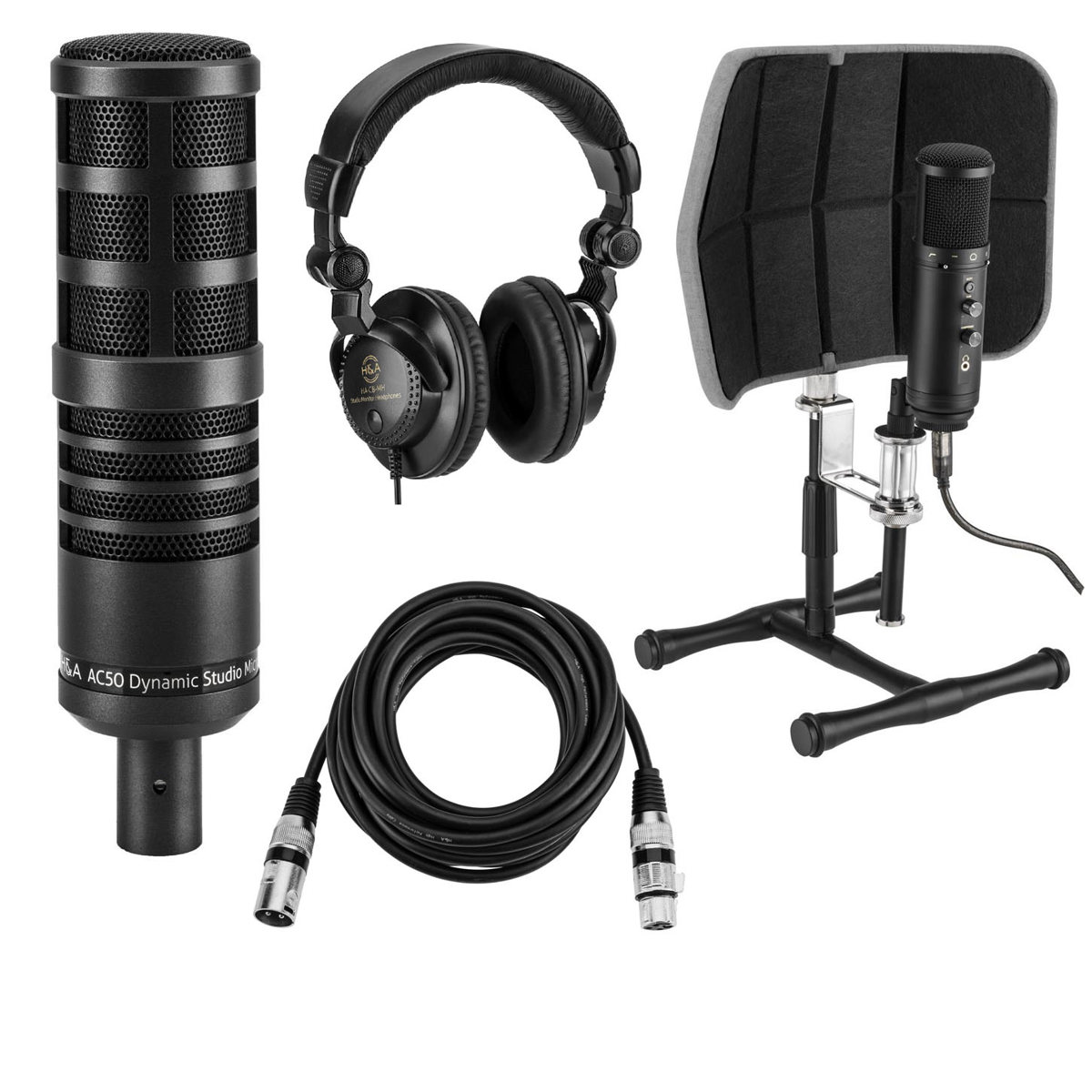 

H&A AC50 Cardioid Dynamic Studio Broadcast Mic w/Desktop Isolation Filter & Acc