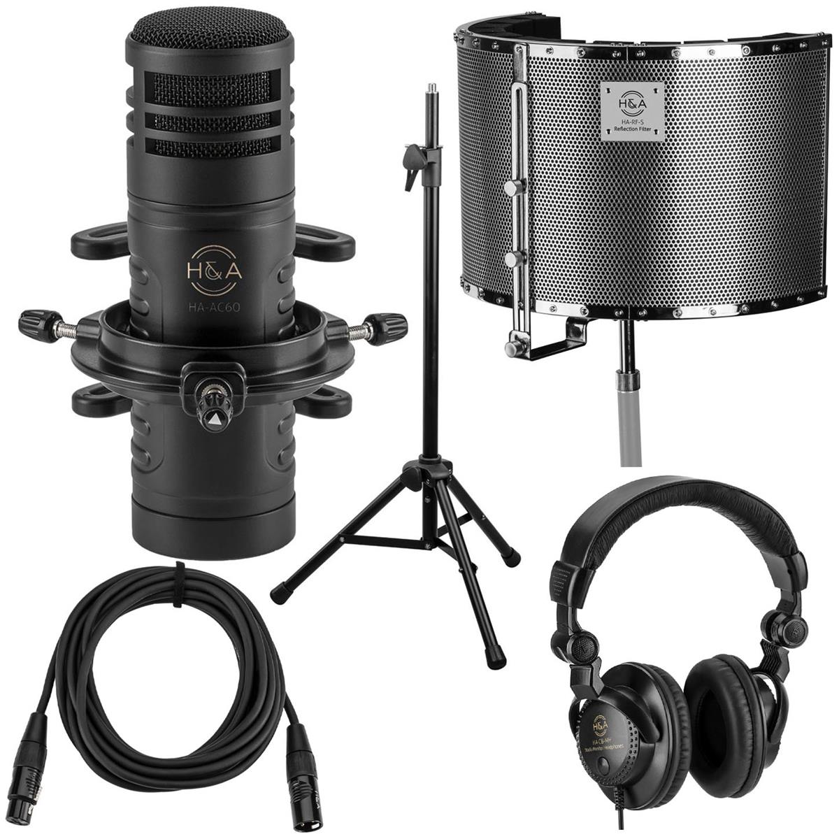 Image of H&amp;A AC60 Hypercardioid Dynamic Broadcast Mic w/Reflection Filter Silver &amp; Acc