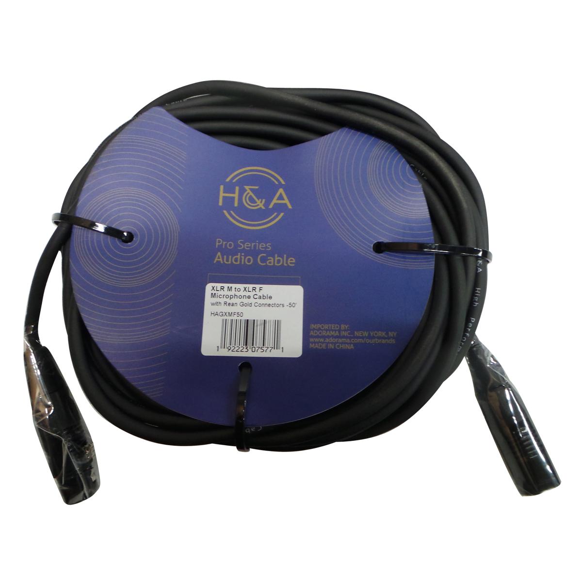 

H&A Elite Pro 50' XLR M to XLR F Microphone Cable with Rean Connectors, 3-Pack