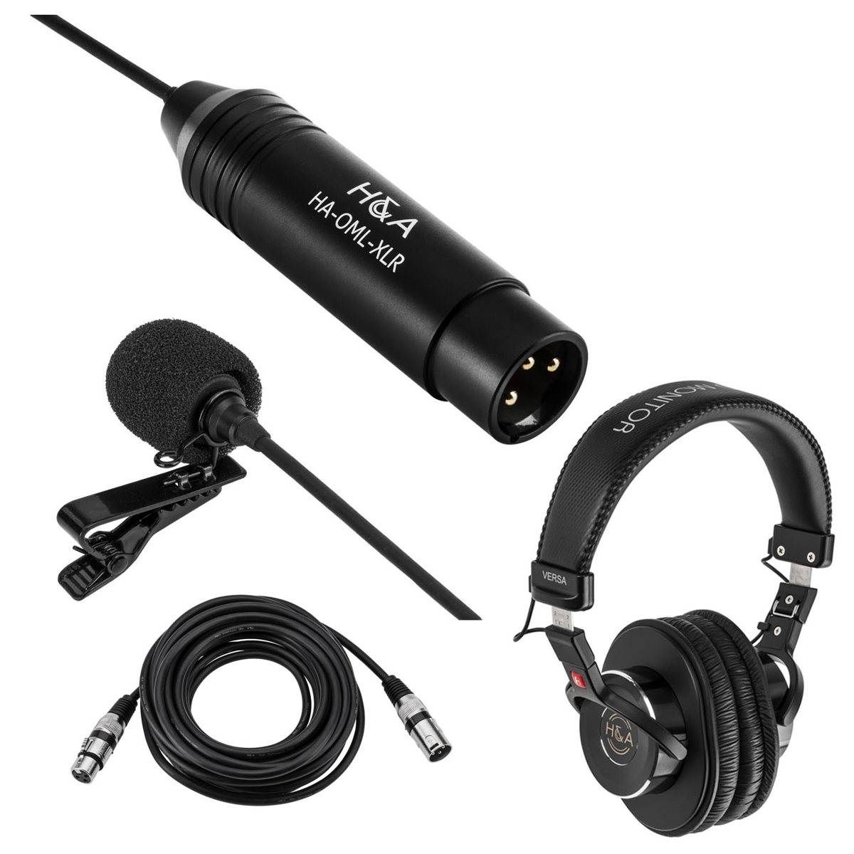 

H&A Omni-Directional Lavalier XLR Microphone w/XLR Cable/Pro Headphones