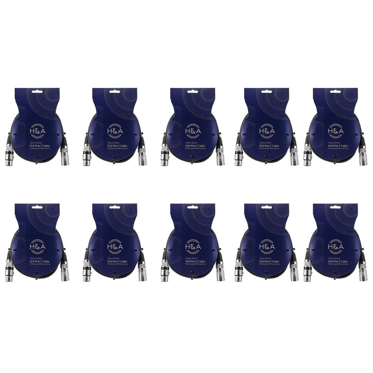 

H&A Value Series 10 Pack XLR M to F Professional Microphone Cable - 6'