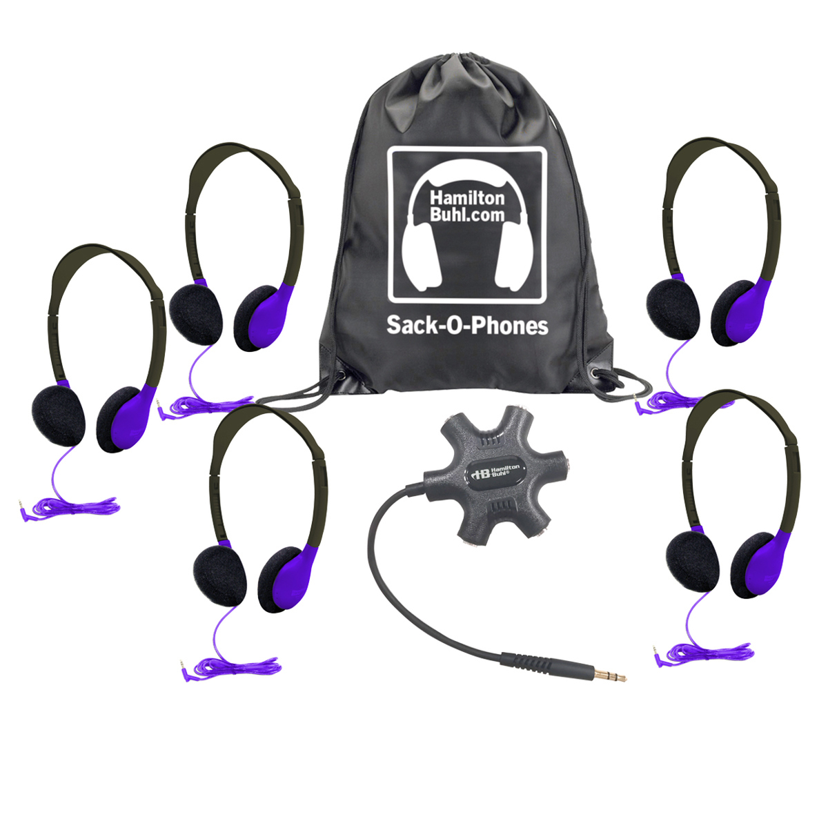 

Hamilton Buhl GALAXY Econo-Line Sack-O-Phones, 5x HA2 Personal Headphones,Purple