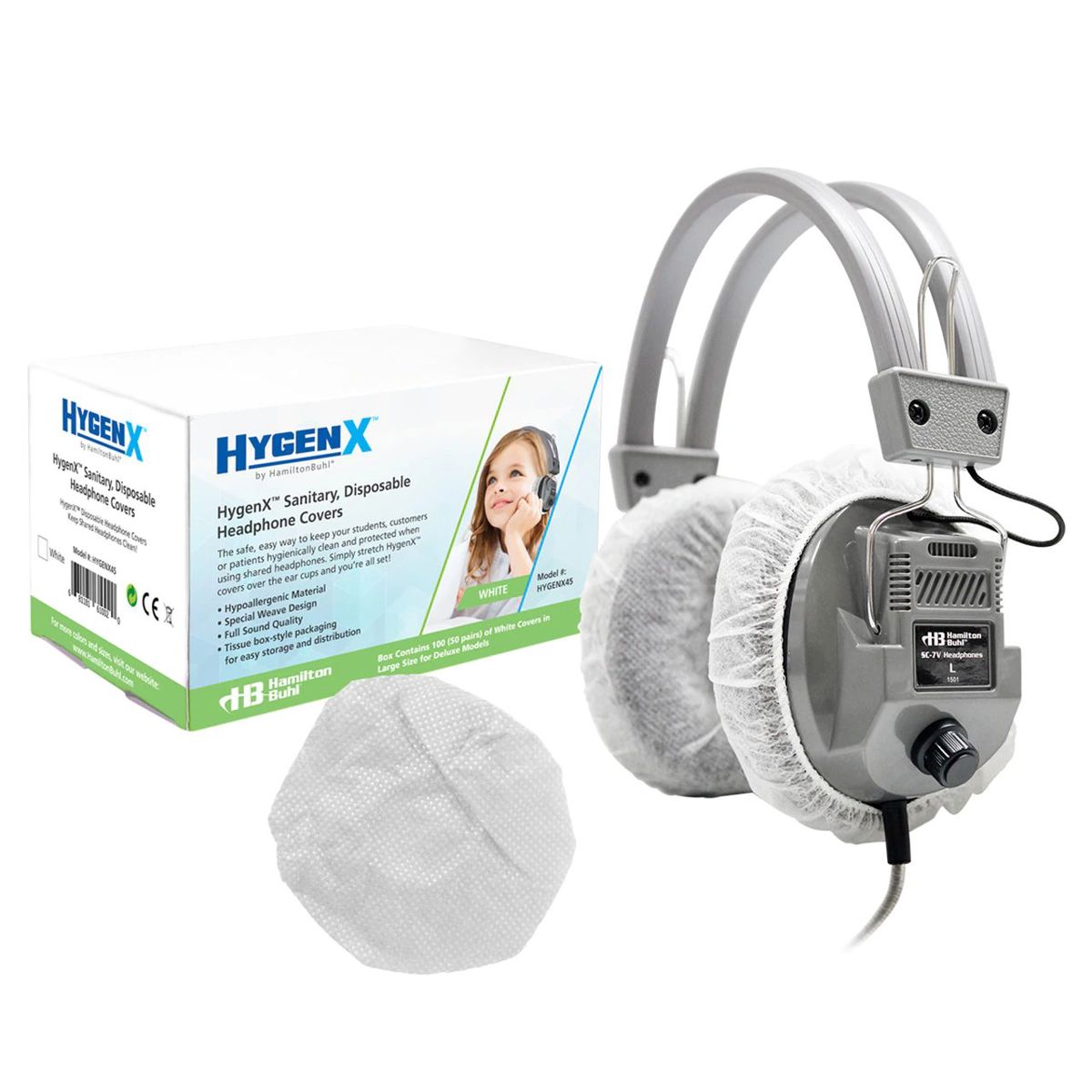 

Hamilton Buhl HygenX Sanitary Headphone Covers for Over-Ear Headsets, 50 Pair