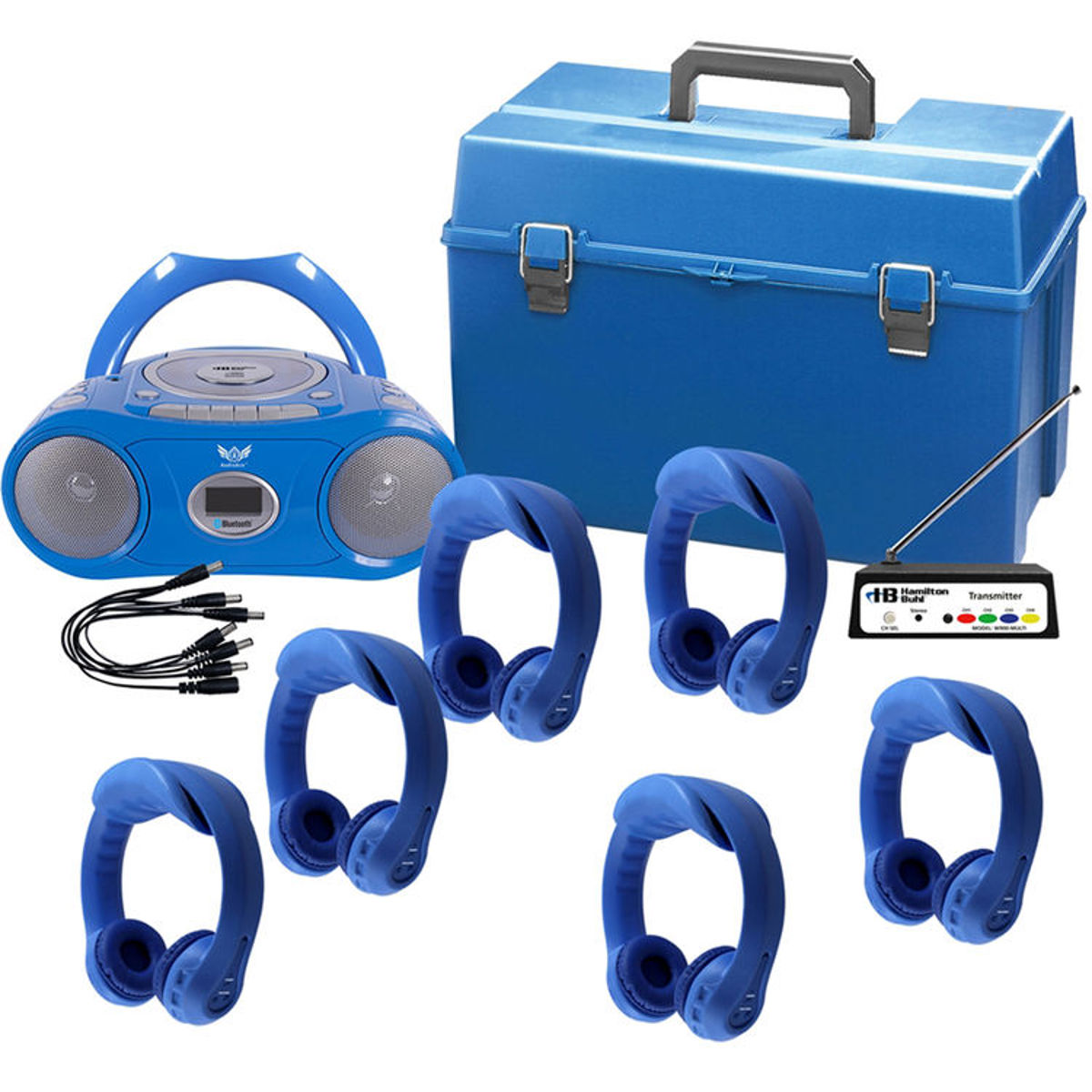 

Hamilton Buhl HamiltonBuhl 6 Person Wireless Listening Center, Blue, with BoomBox, HMC Case