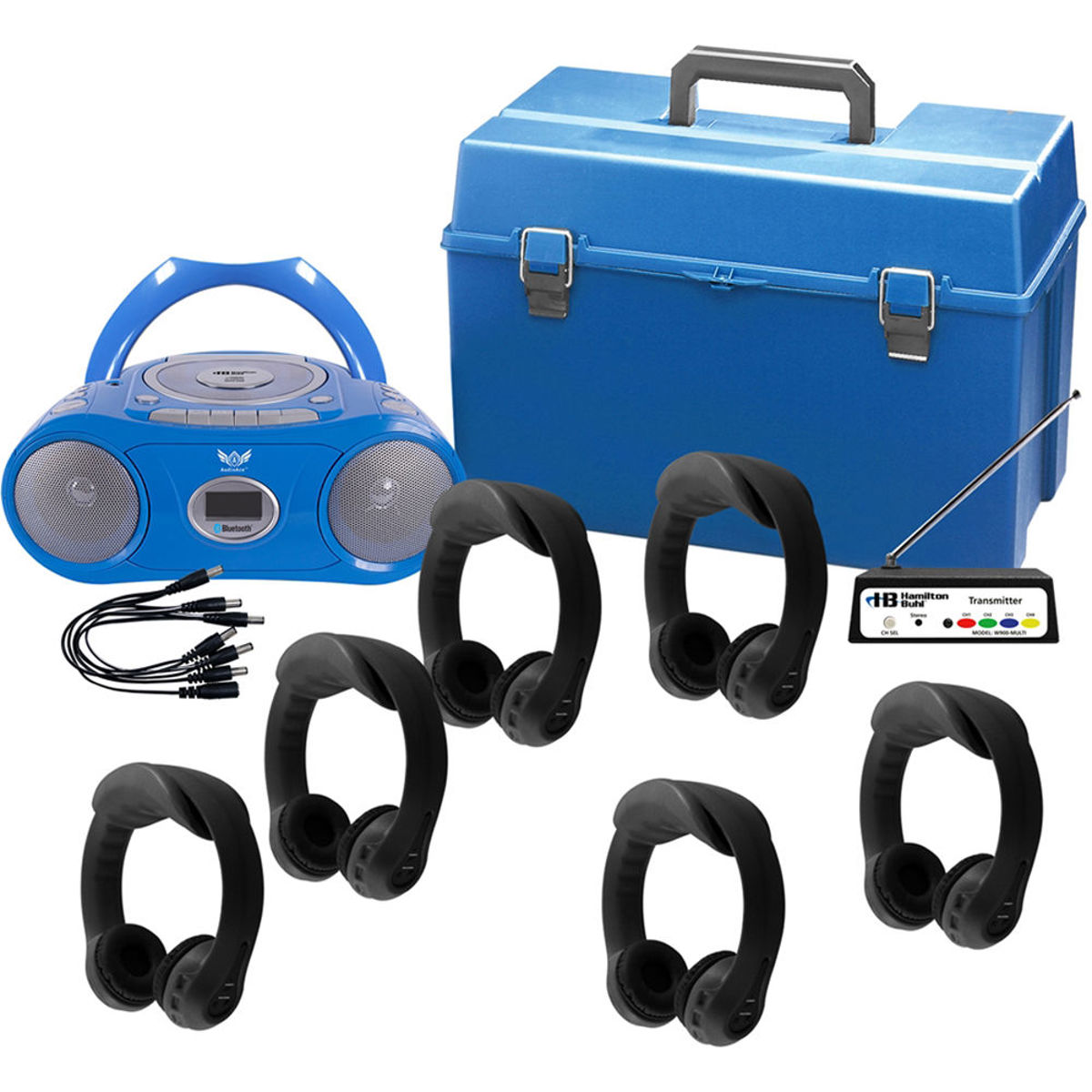 

Hamilton Buhl HamiltonBuhl 6 Person Wireless Listening Center, Black, with BoomBox, HMC Case