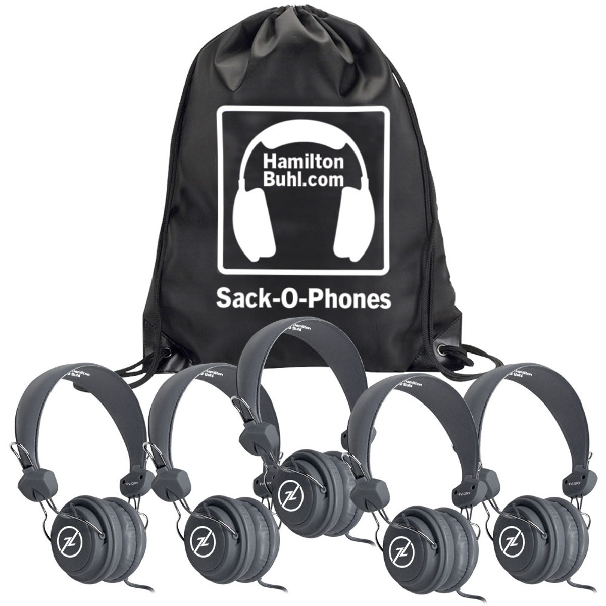 

Hamilton Buhl HamiltonBuhl Sack-O-Phones - 5x Favoritz Headsets, One Carry Bag, Gray