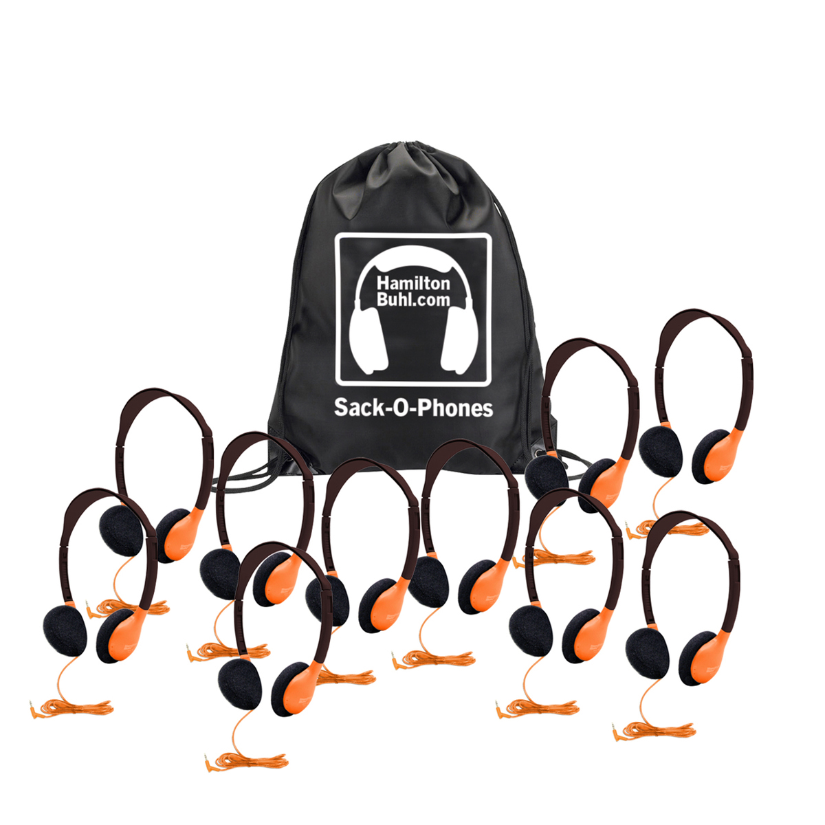 

Hamilton Buhl Sack-O-Phones w/10x HA2 Personal On-Ear Stereo Headphones, Orange