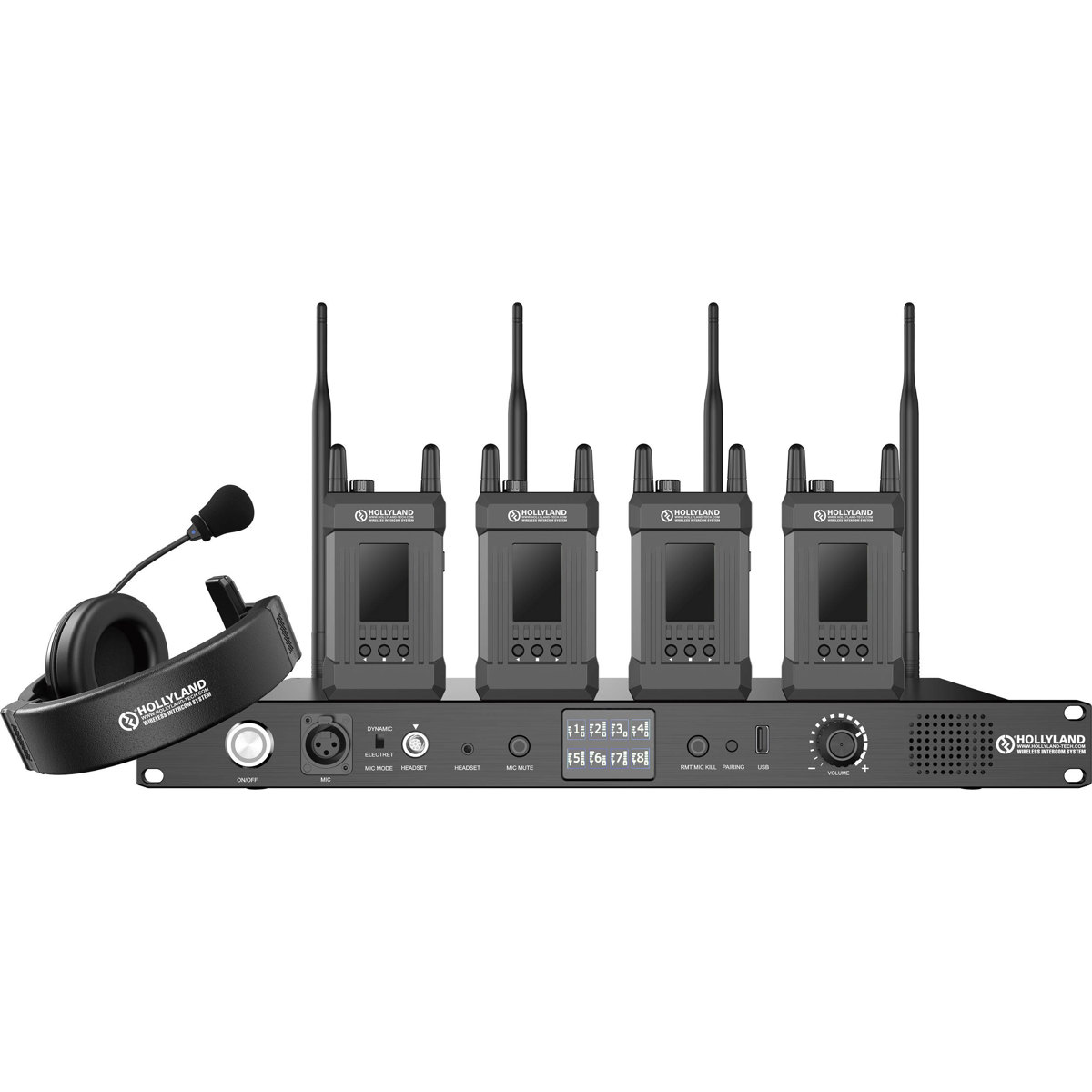 

Hollyland SYSCOM 1000T Full Duplex Intercom System, 1 Base Station & 4 Beltpacks