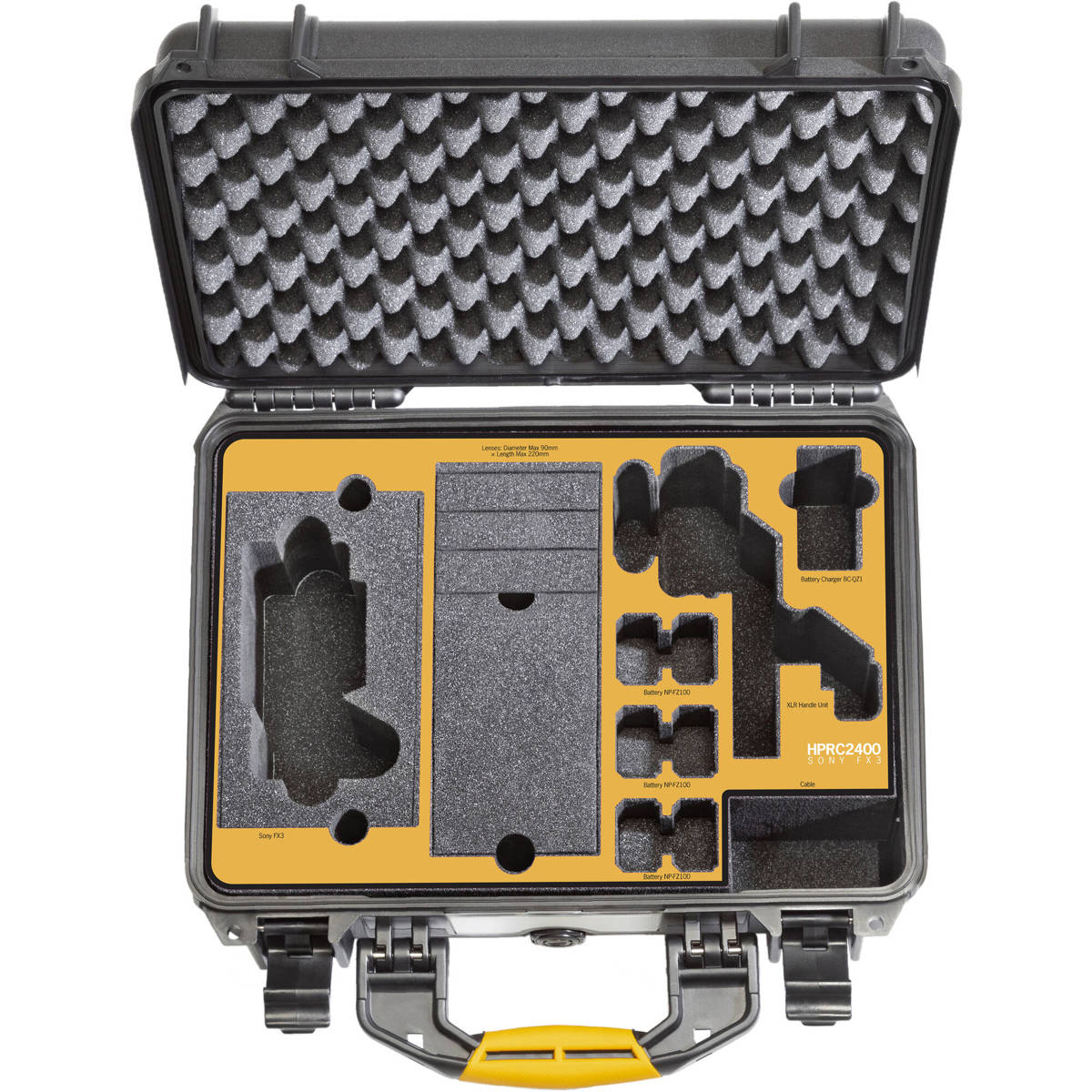 

HPRC 2400 Hard Case with Foam Insert for Sony FX3, Black with Yellow Handle