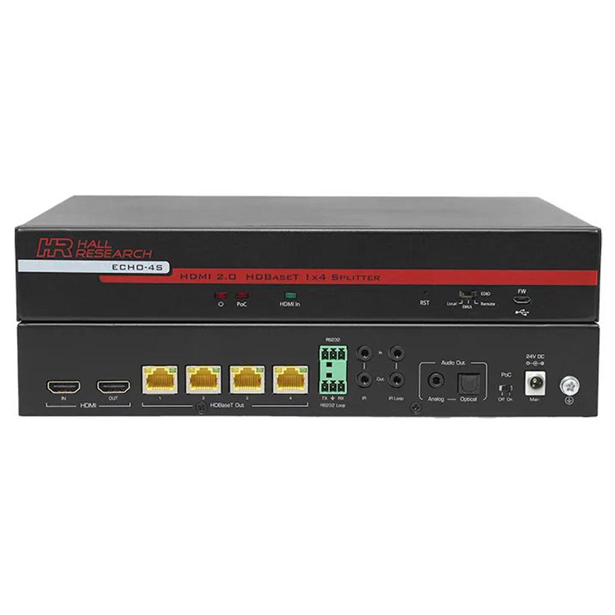 

Hall Research ECHO-S 4-Channel HDBaseT Sender, Analog & Optical Audio Extraction