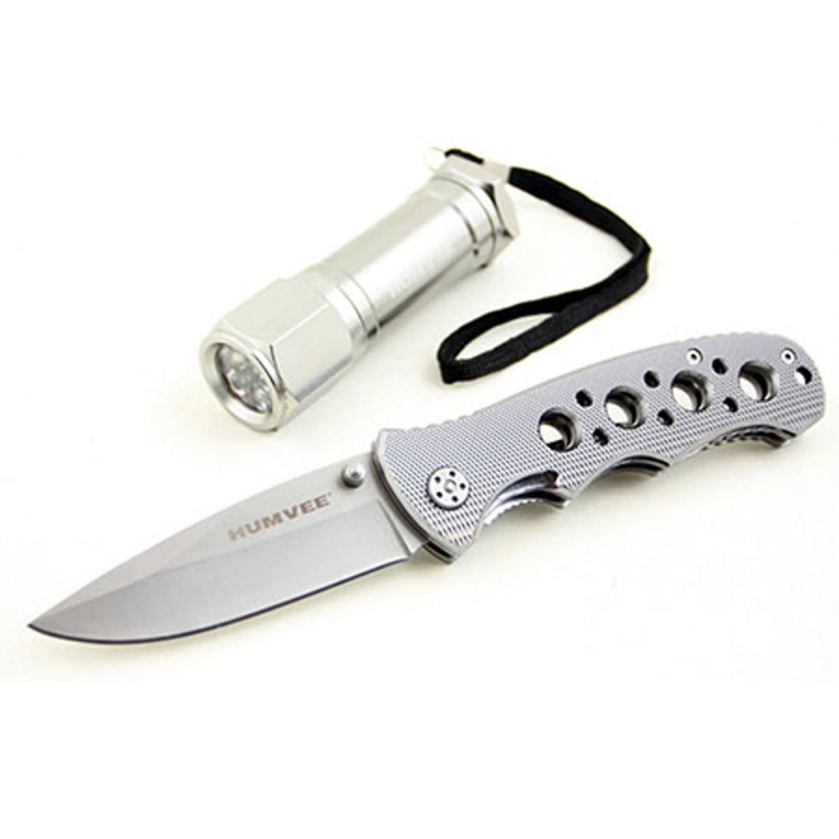 

Humvee Gear Utility Folding Knife and 1/2W LED Light Combo Set, Silver/Gray