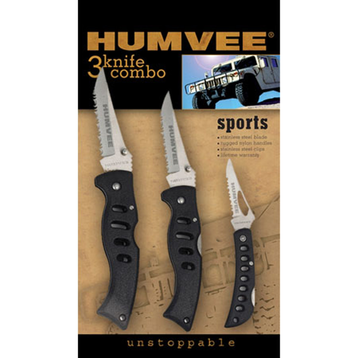 

Humvee Gear CampCo Humvee Gear 3 Piece Sport Knife Combo, 3 Pocket Knives