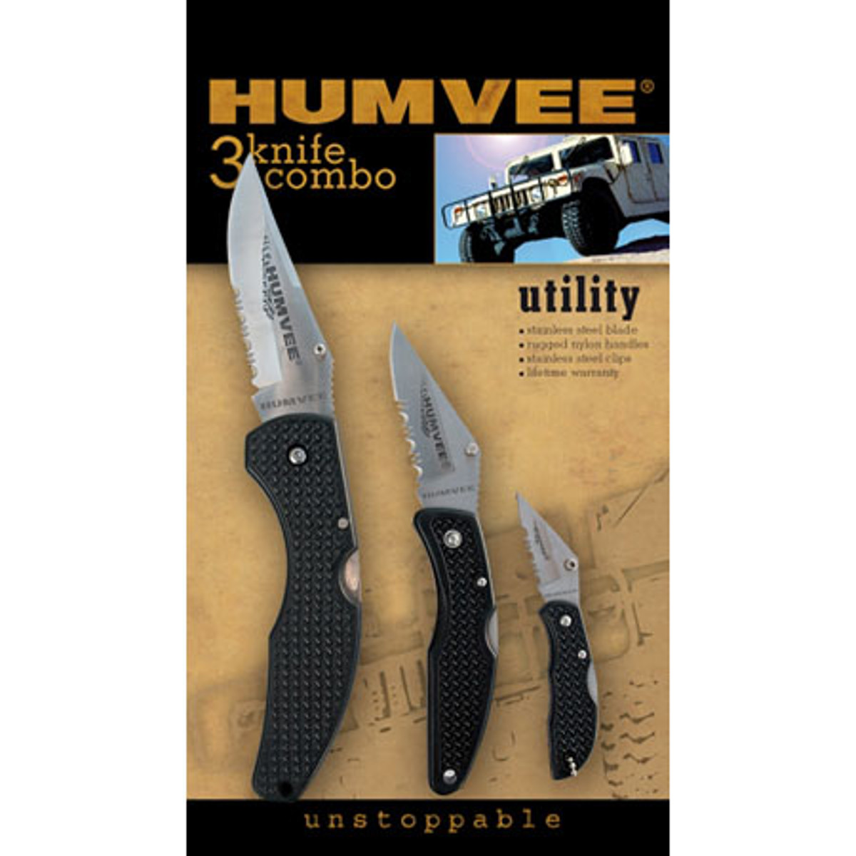 

Humvee Gear CampCo Humvee 3 Piece Folding Utility Knife Set, Nylon Handles