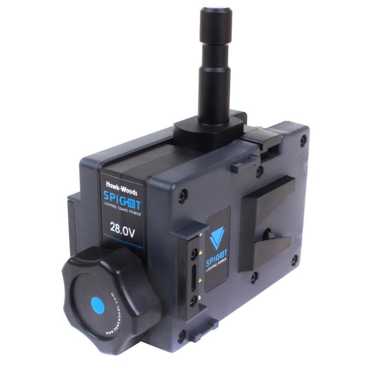 

Hawk Woods Hawk-Woods SPG-28D Spigot 28V Light Stand Power Adapter, D-Tap Wired, V-Mount