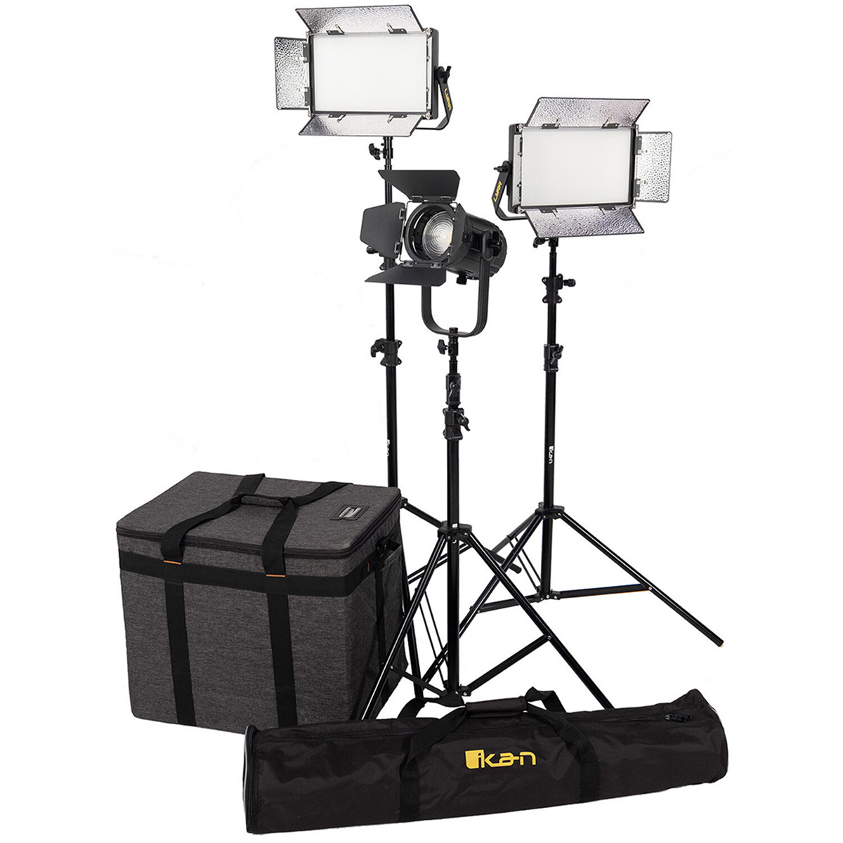 

Ikan Bi-Color LED 3-Light Kit w/2x LB5 8x14" Panels & SFB150 Fresnel, Gold Mount