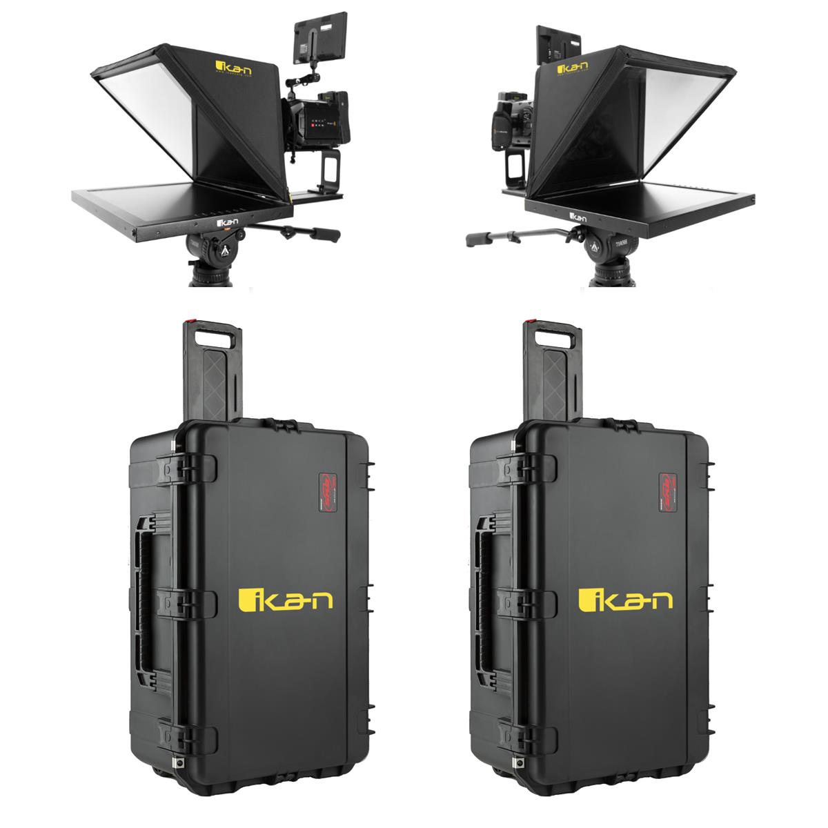 Image of Ikan P2P Interview System with 2x 19&quot; High Bright Teleprompters and Travel Kit
