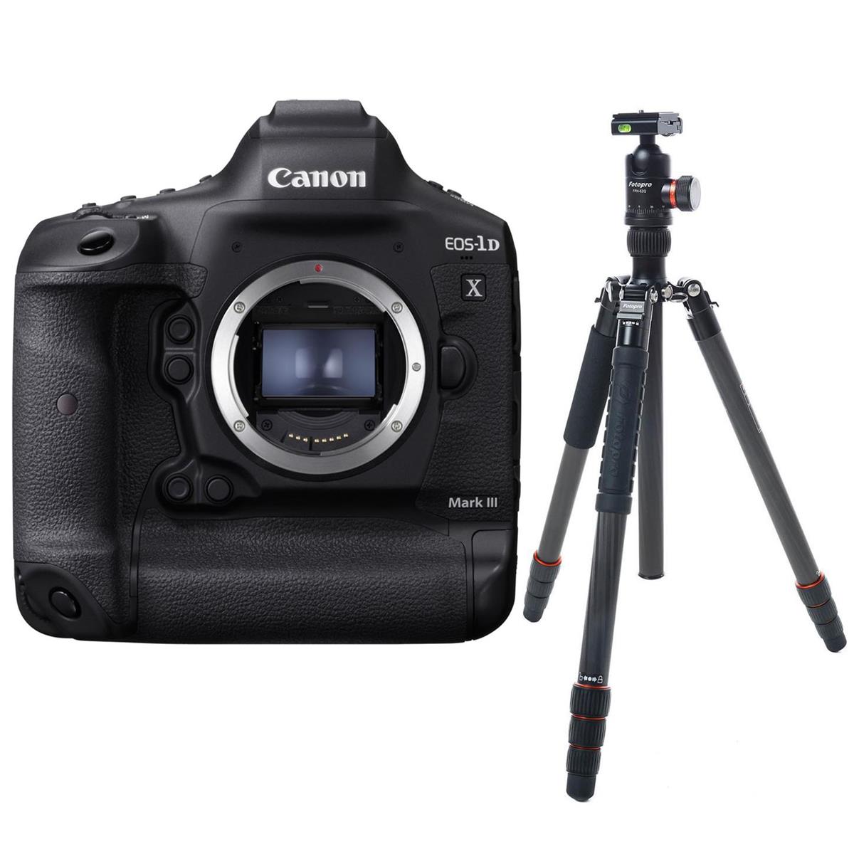 Canon EOS 1DX Mark III DSLR Body with FotoPro Carbon Fiber Tripod