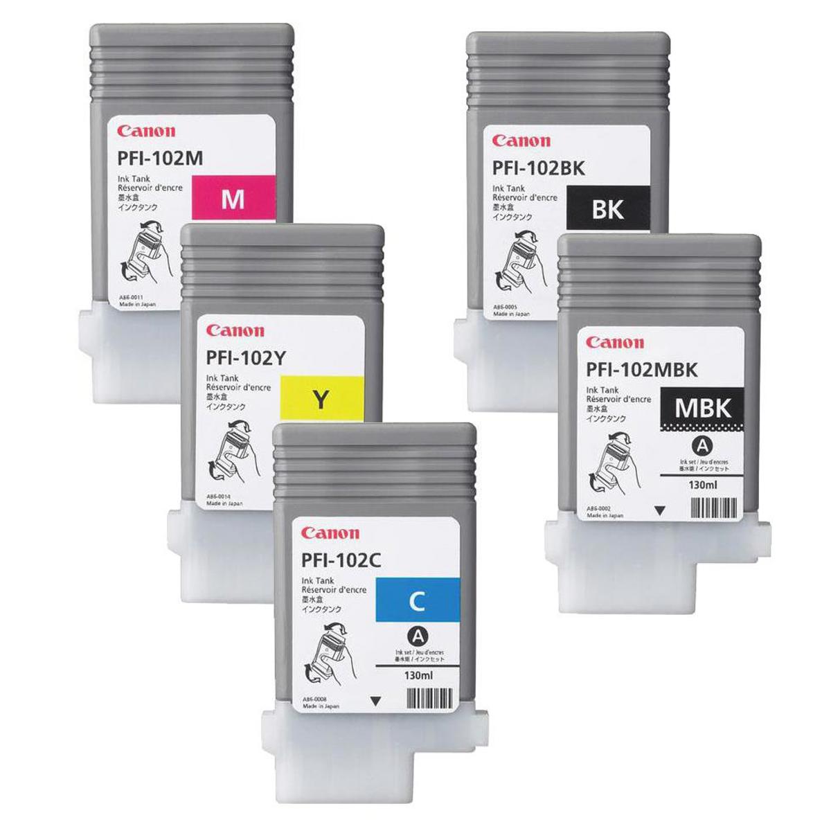 Image of Canon Complete Set of 6 PFi-102 Ink Tanks 130ML