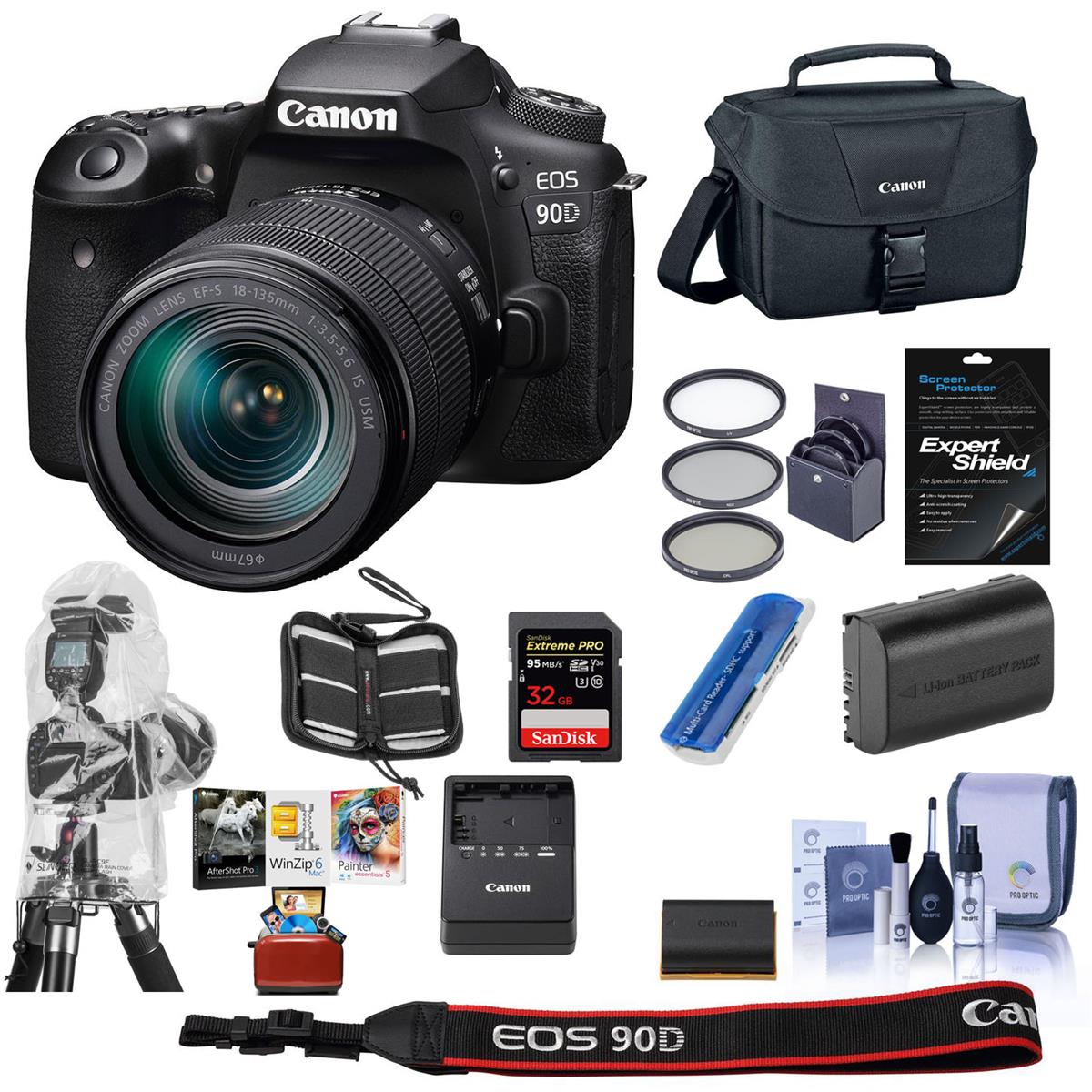 Image of Canon EOS 90D DSLR Camera with EFS 18-135mm f/3.5-5.6 IS USM Lens W/Free Mac Kit