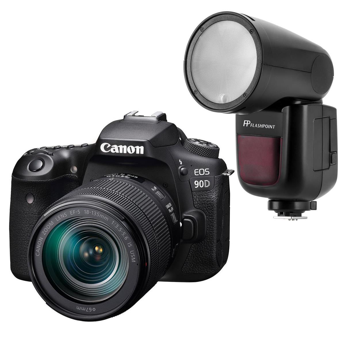 Image of Canon EOS 90D DSLR Camera with EF-S 18-135mm IS USM Lens W/Zoom Li-on X R2 Flash