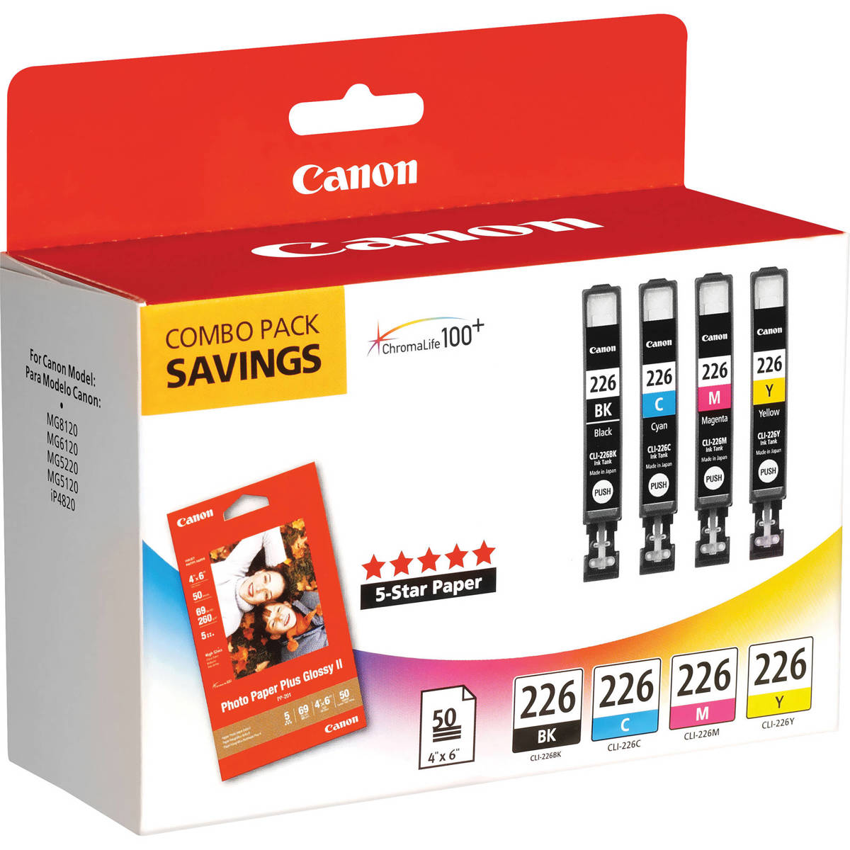 

Canon CLI-226 Color Ink Set with 4x6in Paper for PIXMA Printers, 50 Sheets