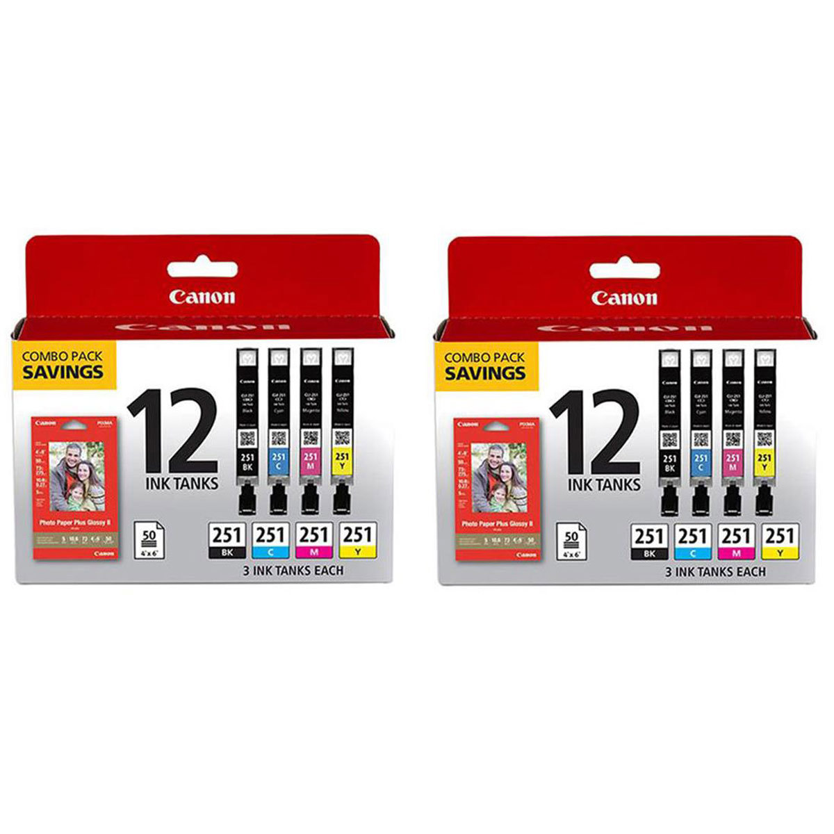 

Canon 2x CLI-251 12 Ink Combo Pack with Canon Photo Paper 4x6" 50 Sheets
