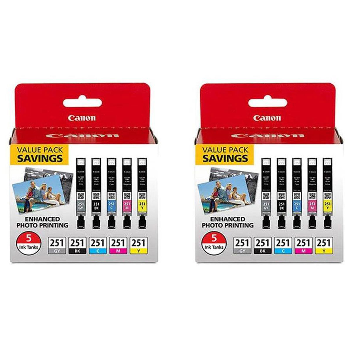 Набор 5-цветных чернил Canon CLI-251 для некоторых принтеров PIXMA, 2 штуки #6513B011 2