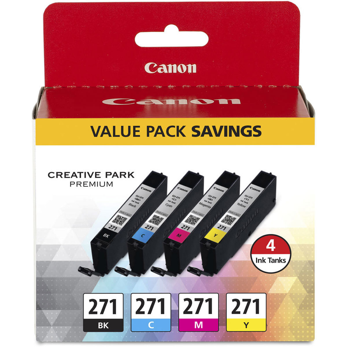 

Canon CLI-271 4-Pack Ink Tanks for PIXMA Printers - Black, Cyan, Magenta, Yellow