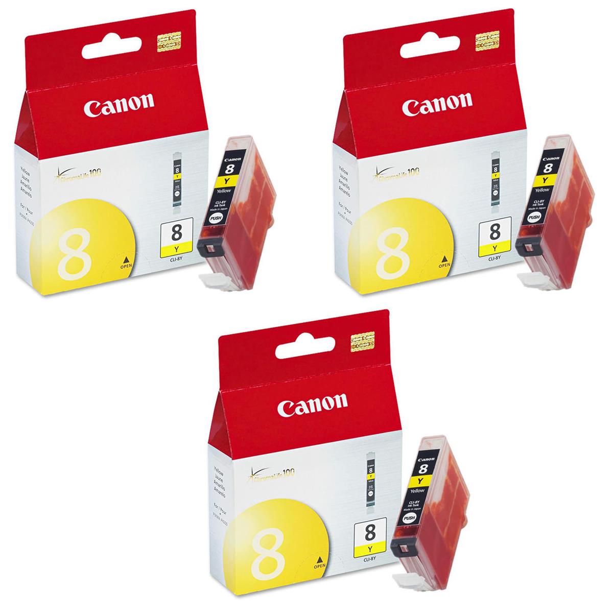 

Canon CLI-8Y Yellow Ink Cartridge for PIXMA iP, MP, MX and PRO Printers, 3-Pack