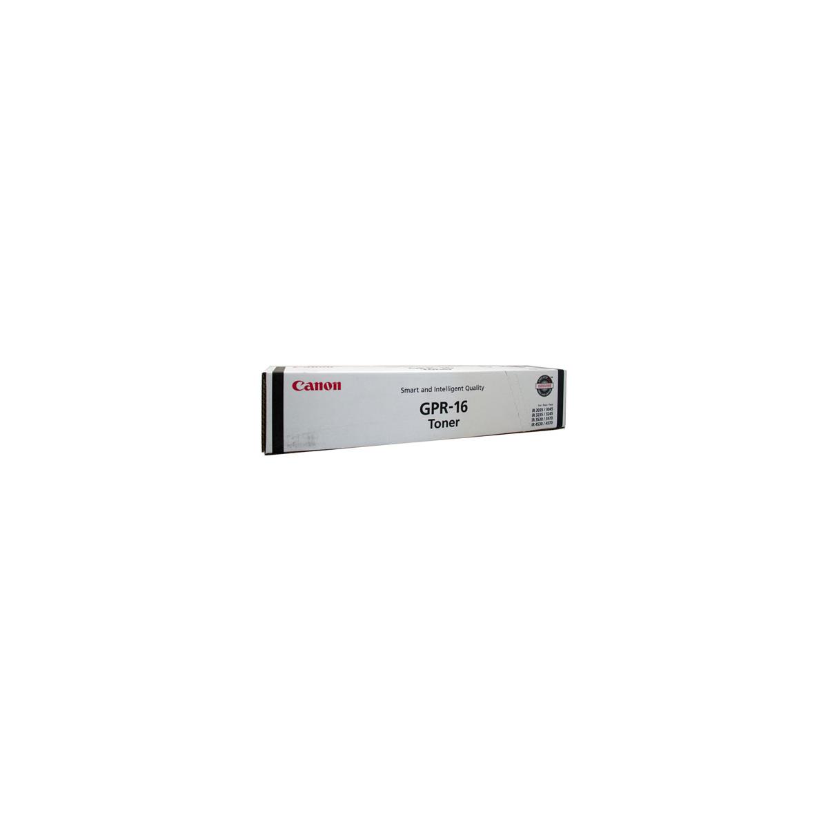 Canon GPR-16 Black Laser Toner Cartridge This Genuine Canon GPR-16 black laser toner cartridge is designed for the Canon ImageRUNNER 3530 / 3570 / 4570 laser toner copiers and has an average yield of 24,000 pages.
