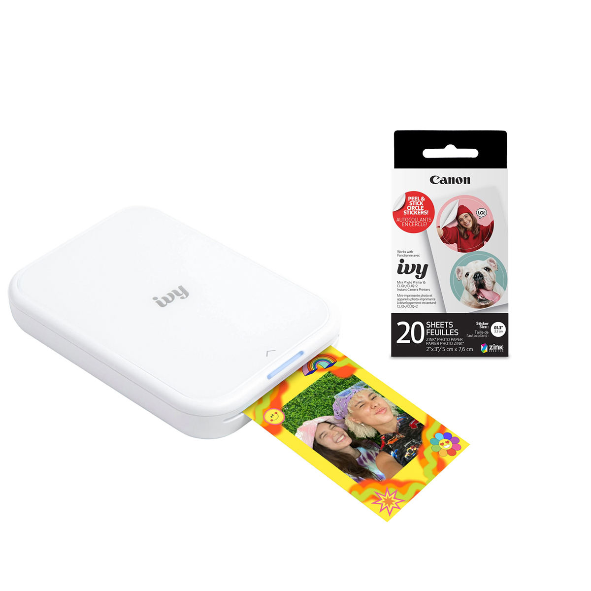 

Canon IVY 2 Mini Photo Printer, Pure White with ZINK Sticker Paper