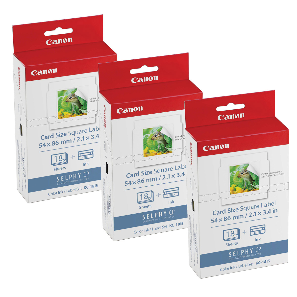 

Canon KC-18IS Card Size Square Label Ink & Paper for SELPHY CP900/CP910, 3-Pack