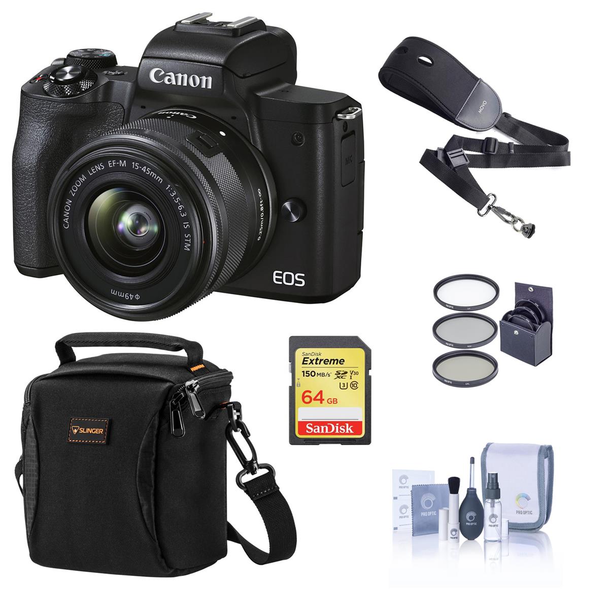 Canon EOS M50 Mark II Mirrorless Camera with 15-45mm Lens (Black) with Free Acc.