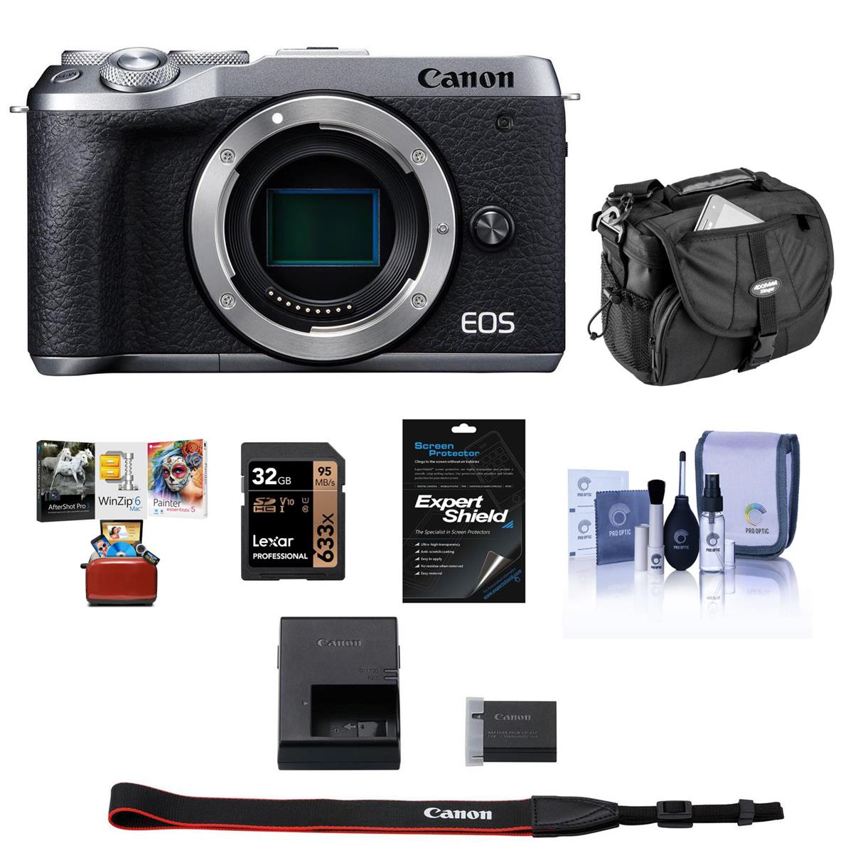 Image of Canon EOS M6 Mark II Mirrorless Digital Camera Body Silver W/Free Mac Acc Bundle
