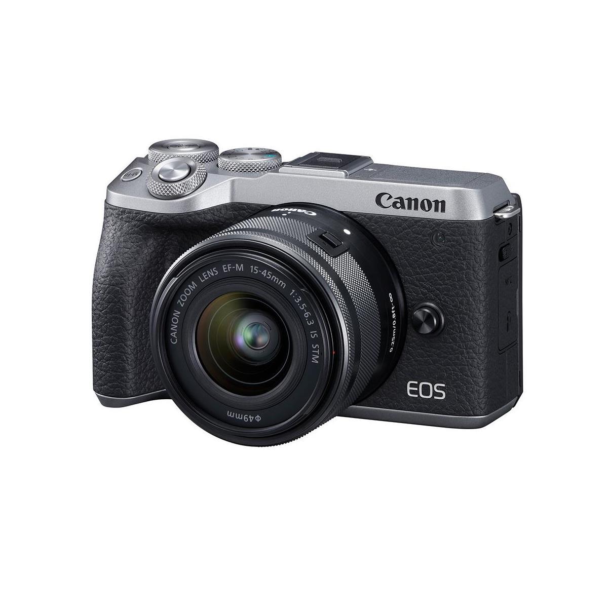 Image of Canon EOS M6 Mark II Mirrorless Camera Silver with 15-45mm Lens