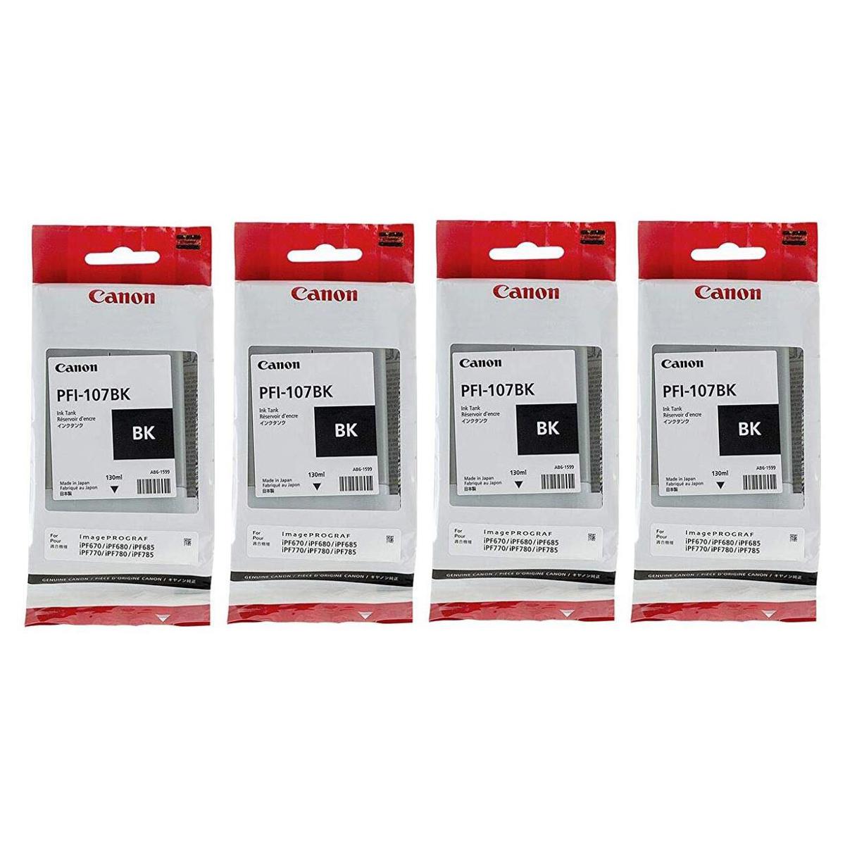 Canon 4x PFI-107 130ml Ink Tank for Canon iPF680/685/780/785, Black -  6705B001AA 4