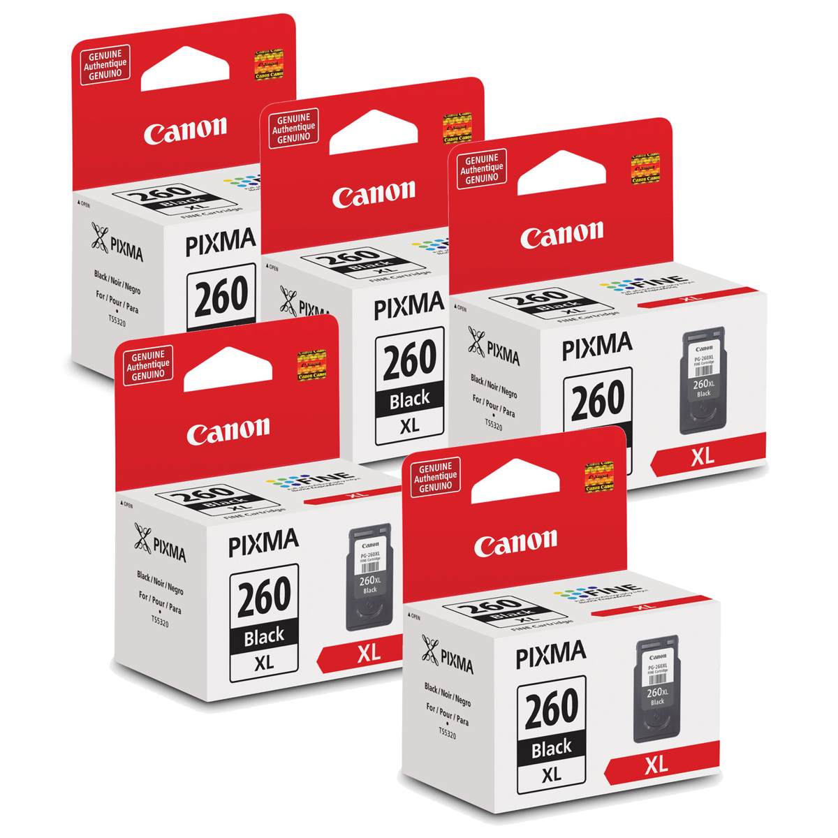 

Canon 5 Pack PG-260XL Black Ink Cartridge for Select PIXMA Printers