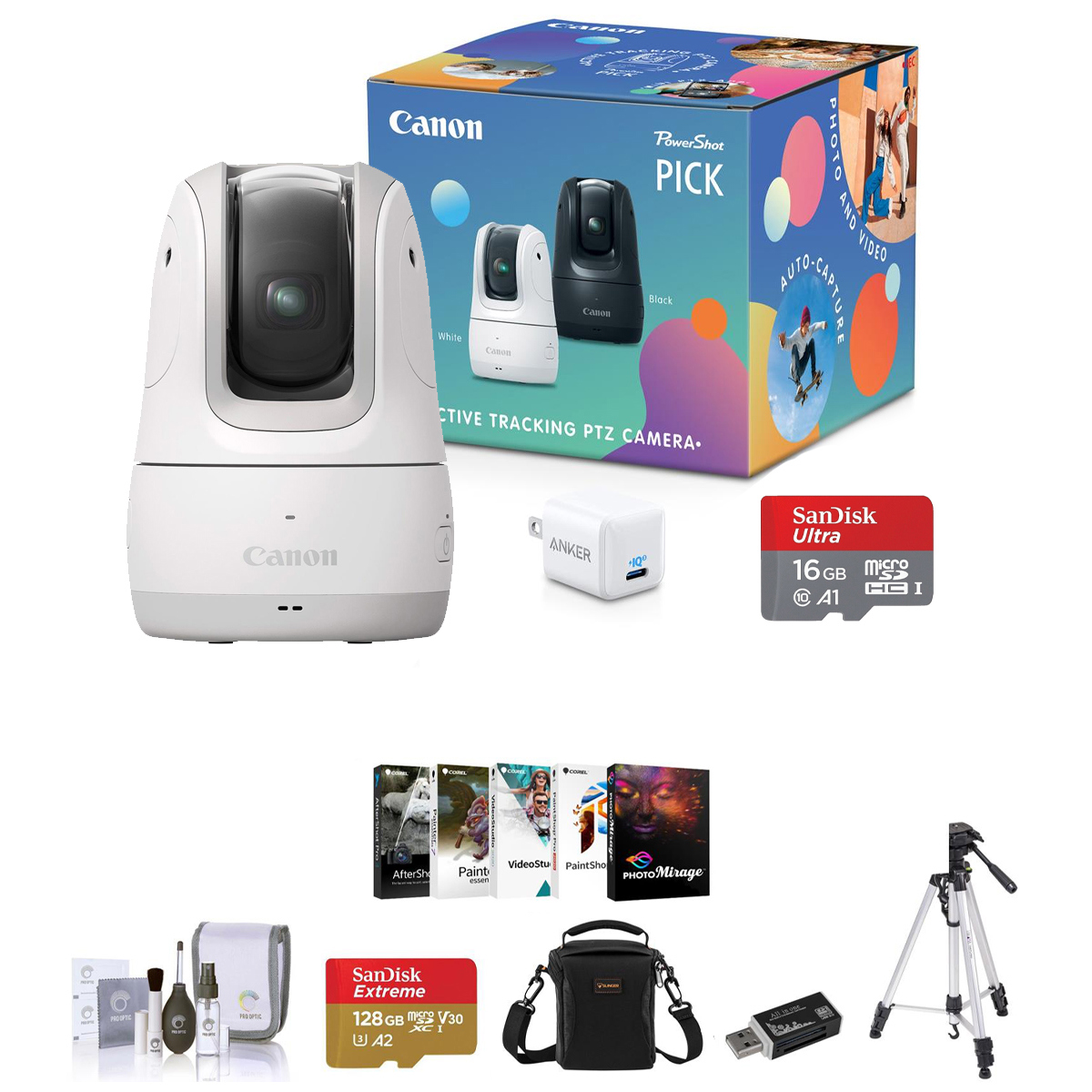 

Canon PowerShot PICK 11.7MP Full HD 3x Zoom PTZ Camera, White w/ Basic Acc. Kit