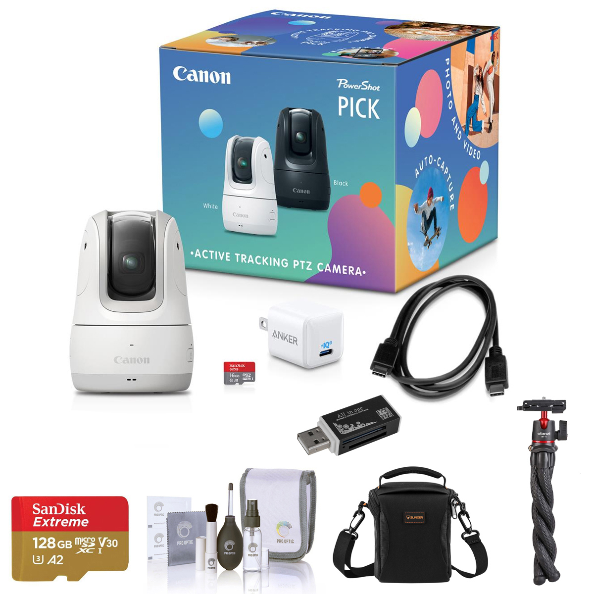 

Canon PowerShot PICK 11.7MP Full HD 3x Zoom PTZ Cam, White w/ Essential Acc. Kit
