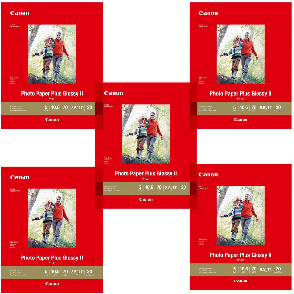 Image of Canon 5 Pack PP-301 Glossy Photo Paper (8.5x11&quot;)